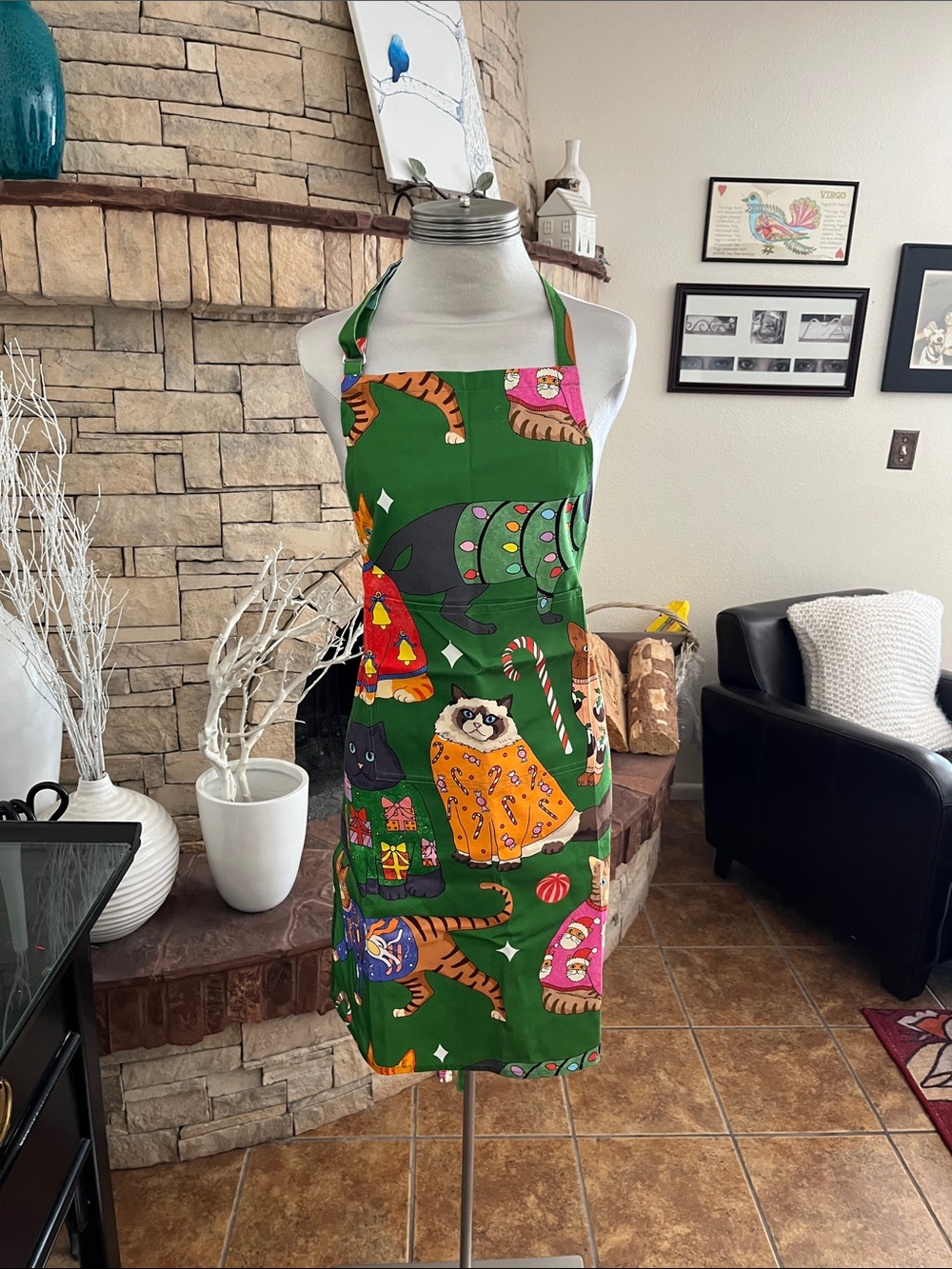 Karen Mabon Novelty Cats in Christmas Sweaters Apron NWT